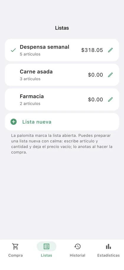 Mitrechner: listas de compras preparadas