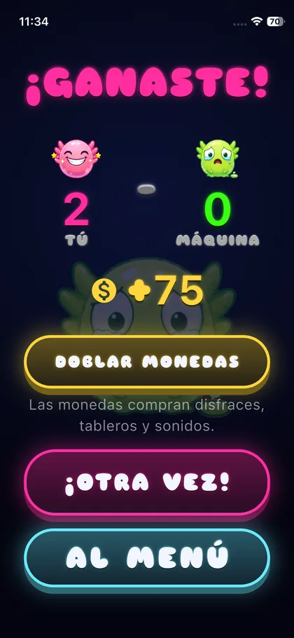 Shlayolotl: la pantalla despu&eacute;s de ganar una partida