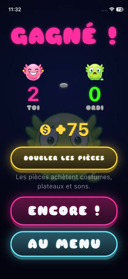 Shlayolotl&nbsp;: l&rsquo;&eacute;cran apr&egrave;s une partie gagn&eacute;e
